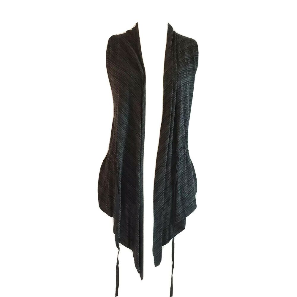 Belle Du Jour Womens SIZE M Black Gray Stripe Tie Vest Blouse Top Sleeveless